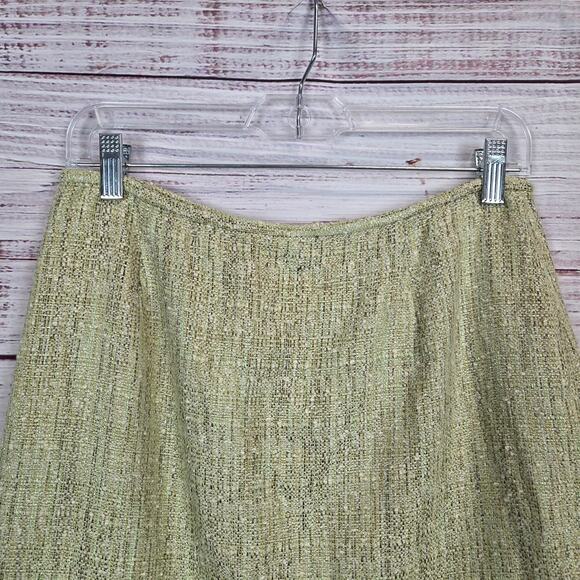 Lafayette 148 Tweed Midi Skirt 10 Cream Light Green Slit Career Quiet Money NWT - Picture 4 of 15